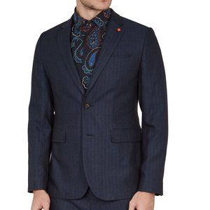 NWT Ted Baker Men's Balrhot Linen Herringbone Jacket Wool Navy Size XL $489 O238